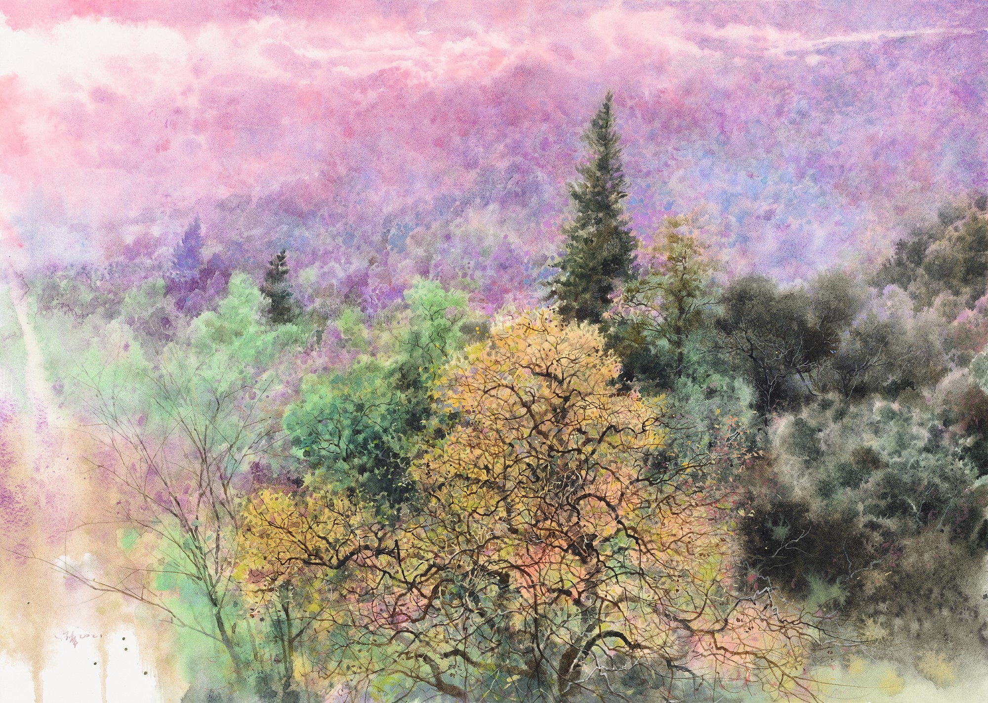 粉紫色的夢，38×53cm，水彩、紙，2021，陳俊華