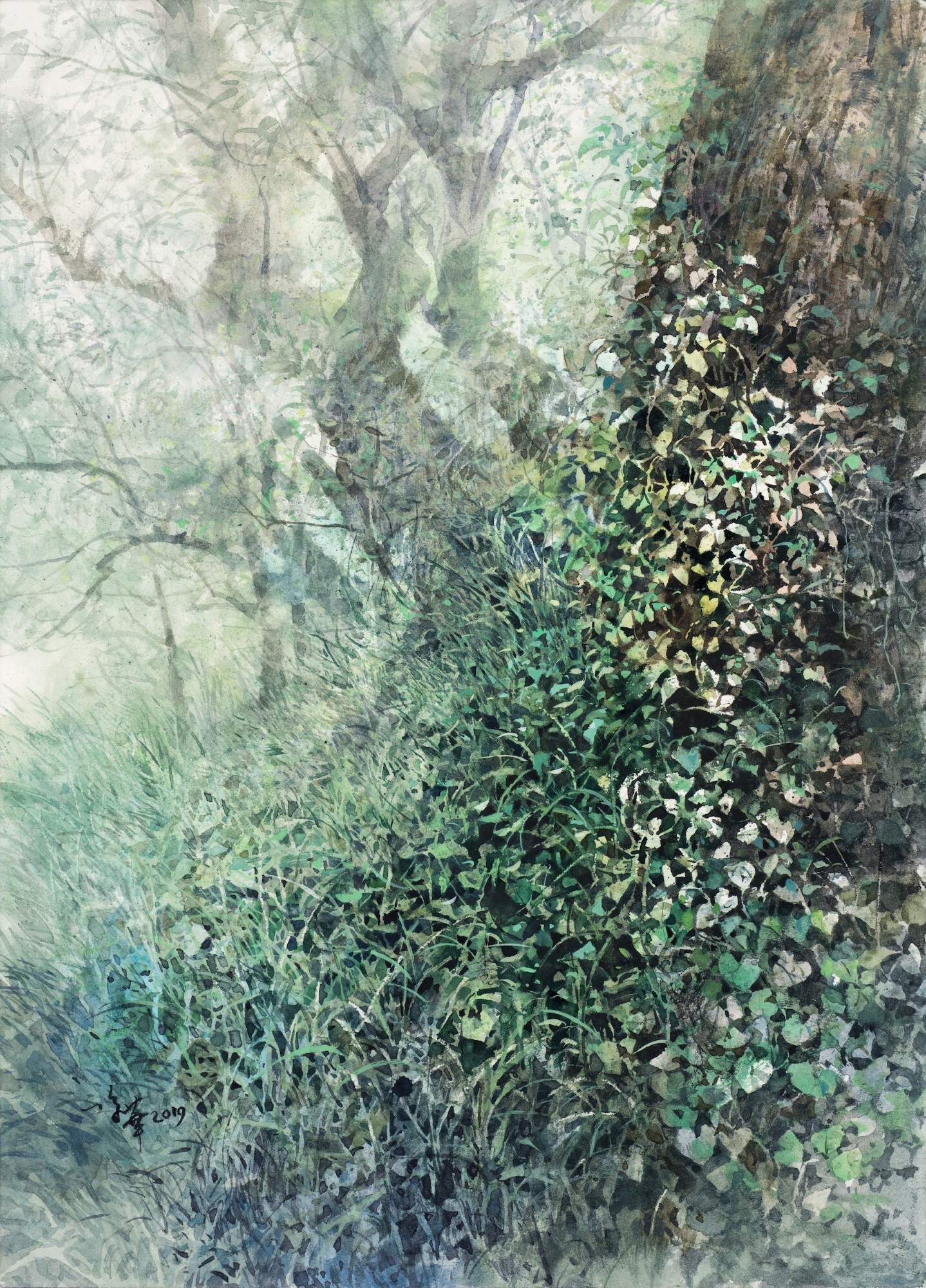 大樹下，36×26cm，水彩、紙，2019，陳俊華