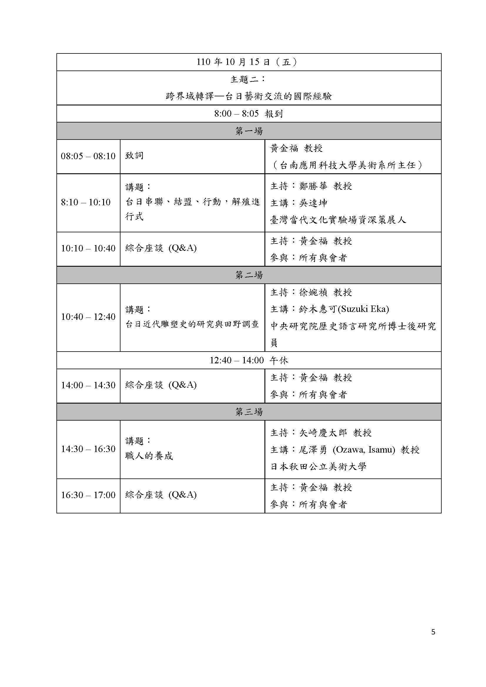 南應大美術系2021台日研討會議程表1015