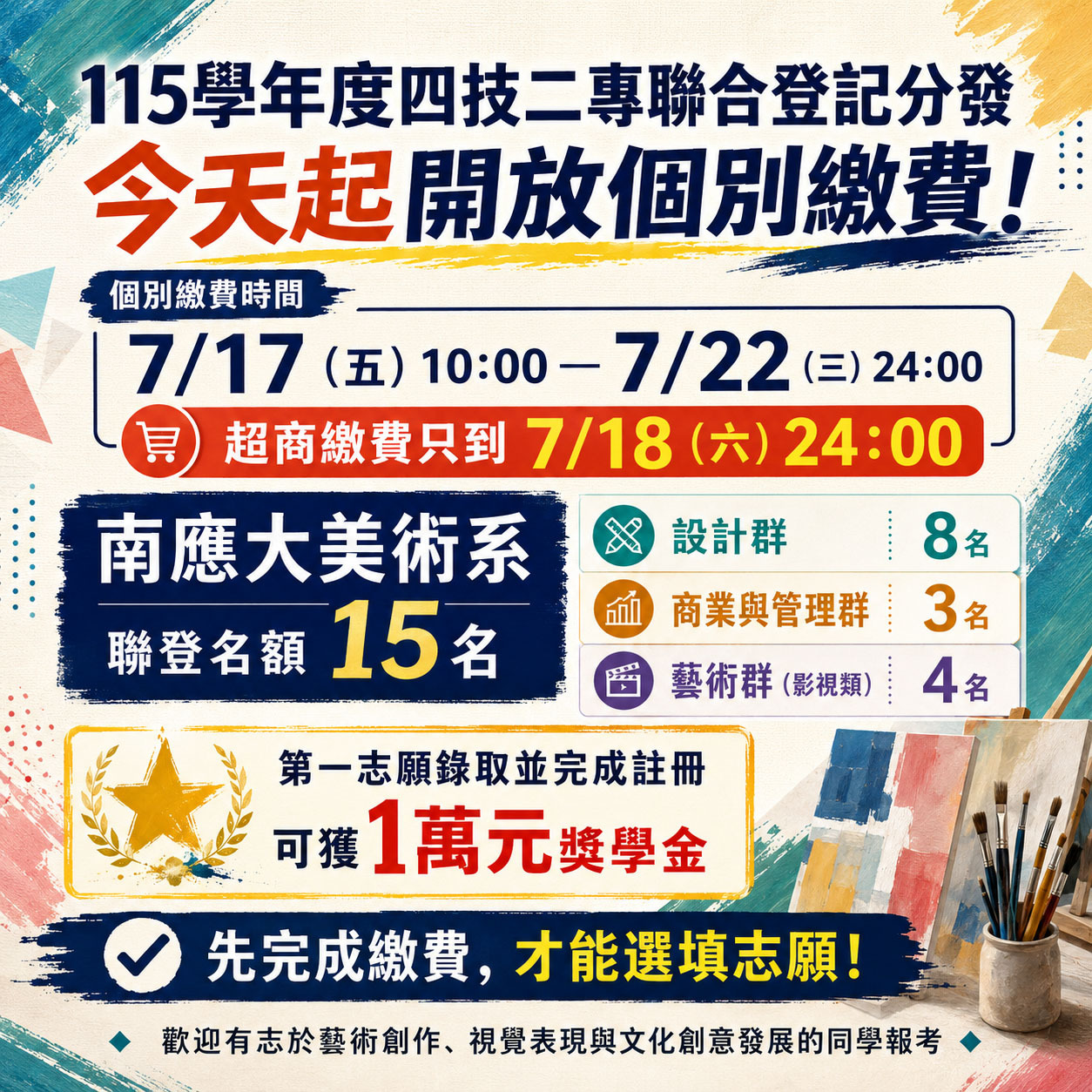 今天起開放個別繳費超商繳費只到7月18日