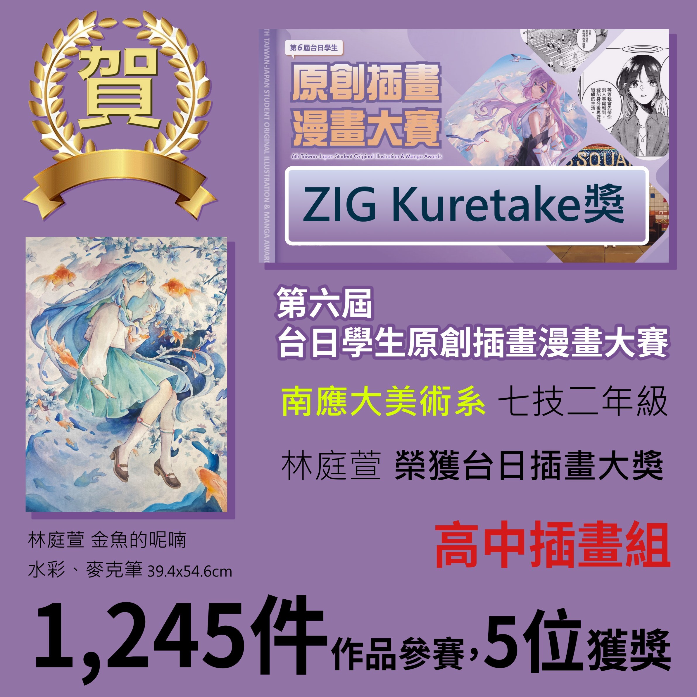 ✨賀~台南應用科技大學_美術系_林庭萱_同學_榮獲台日插畫大獎(1,245件作品參賽，5位獲獎)