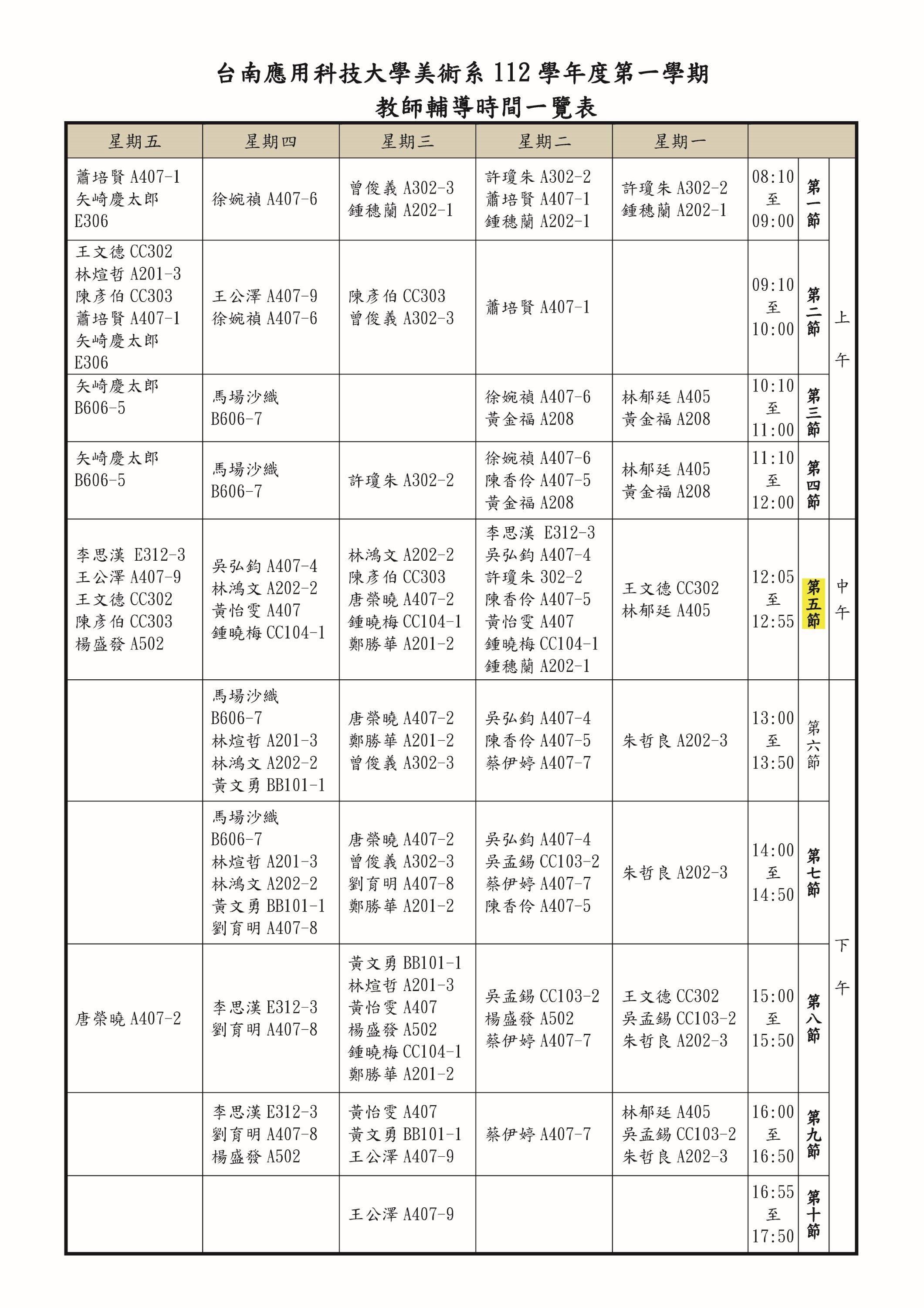 112-1office hours教師輔導時間彙整